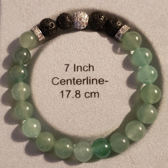 Green Aventurine  Gemstone & Lava Stone Handcrafted Braceket with Silver Accents - Picture 4 of 5